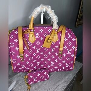 Raspberry/Pink Monogram Satchel with Removable Strap